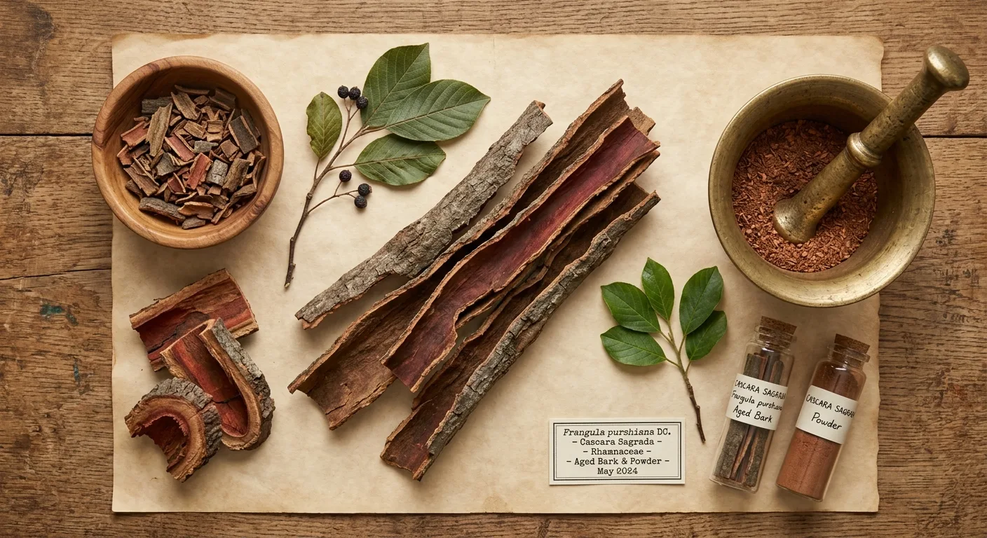 Řešetlák Purshův (Frangula purshiana) — zralá kůra a větev