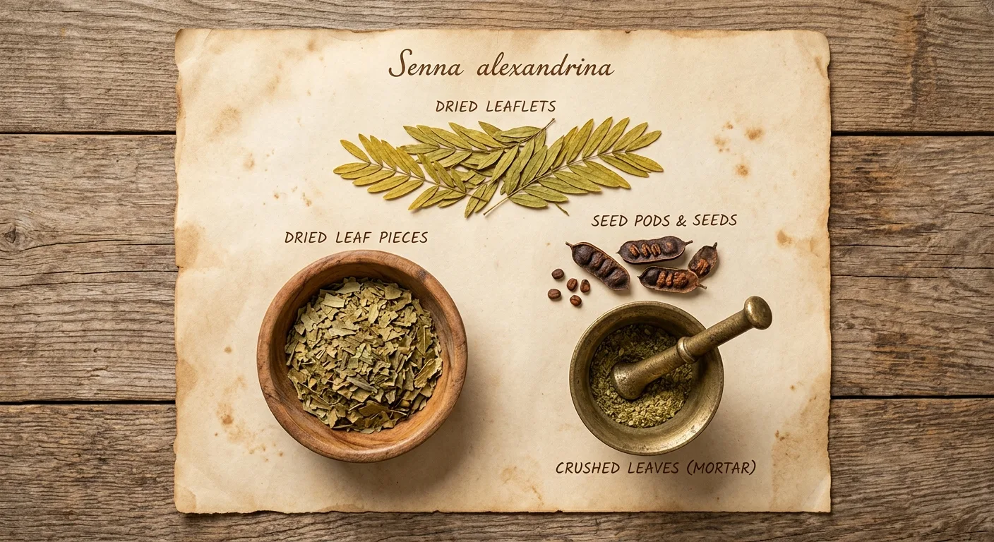 Sennesblatt (Senna alexandrina) — getrocknete Blatter und Hulsen